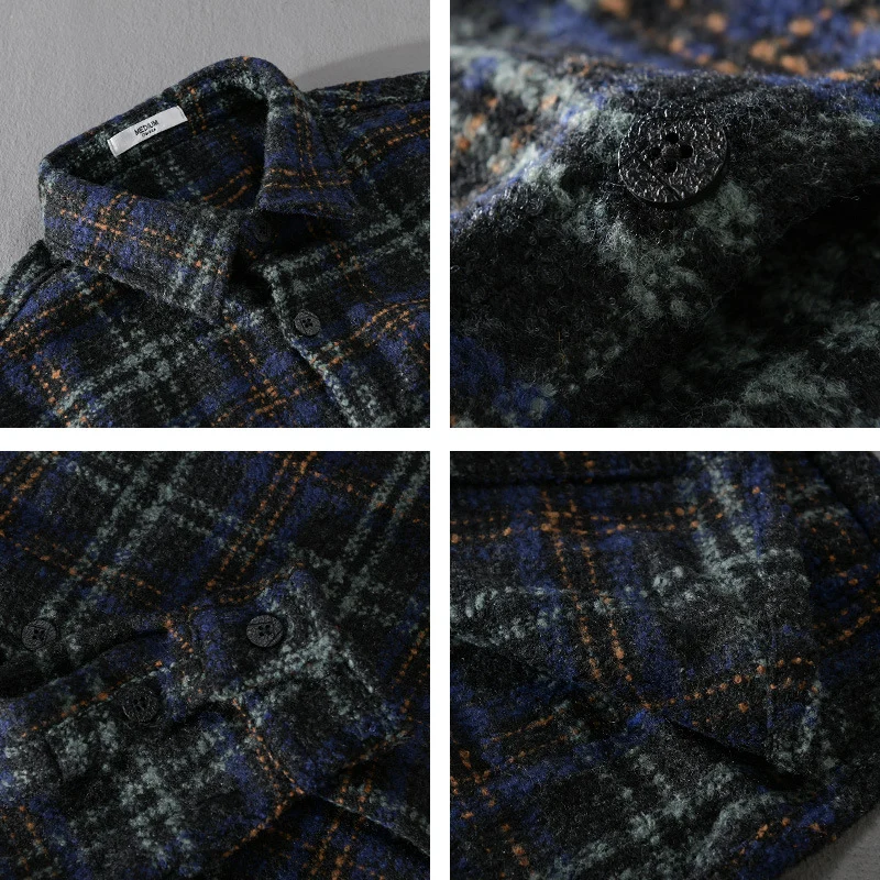 Herren Bouclé-Overshirt im Hemdjackenstil mit Kentkragen und Karomuster Nord Taschen