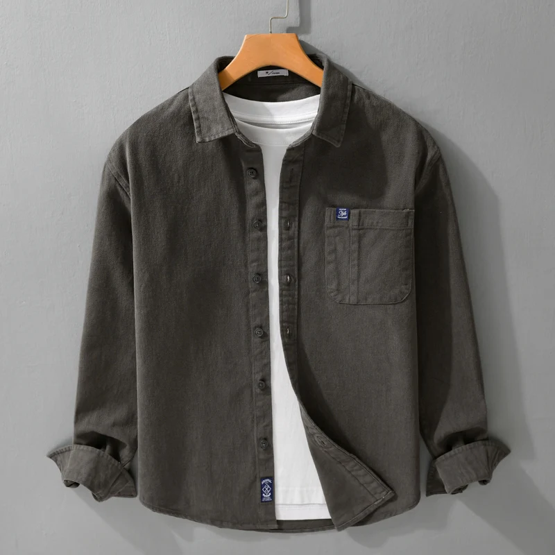 Herren Baumwoll-Twill Hemdjacke im Vintage-Finish mit aufgesetzter Brusttasche Nord Taschen