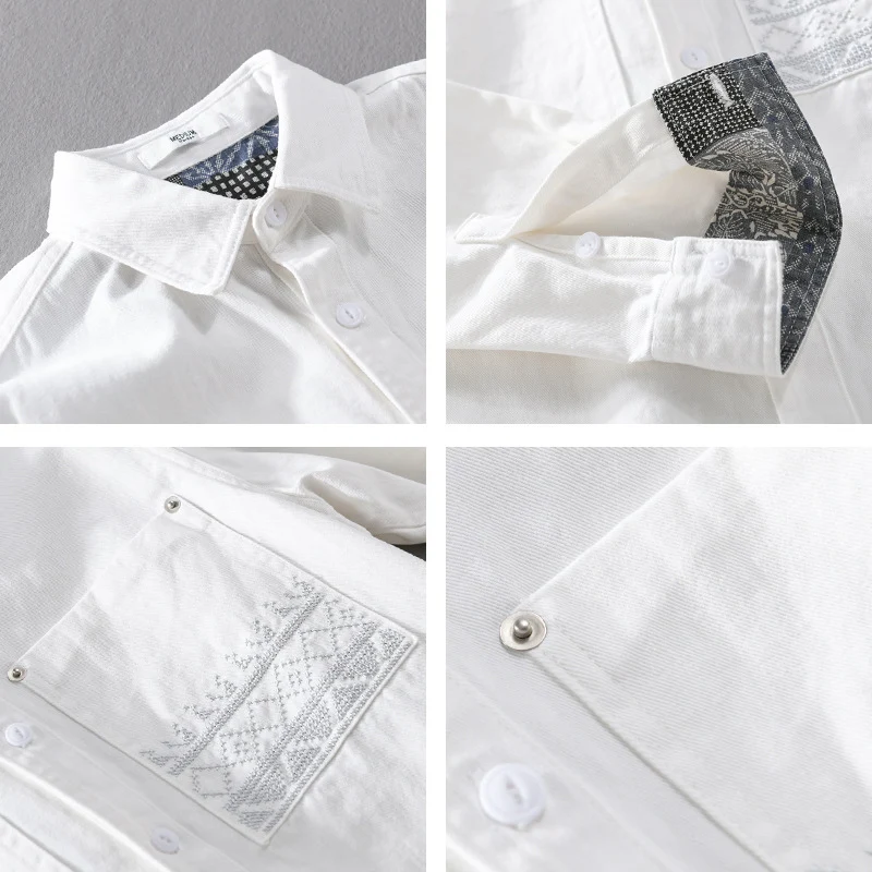 Herren Baumwoll-Overshirt mit Kontrastfutter, Brusttaschen und feiner Stickerei Nord Taschen