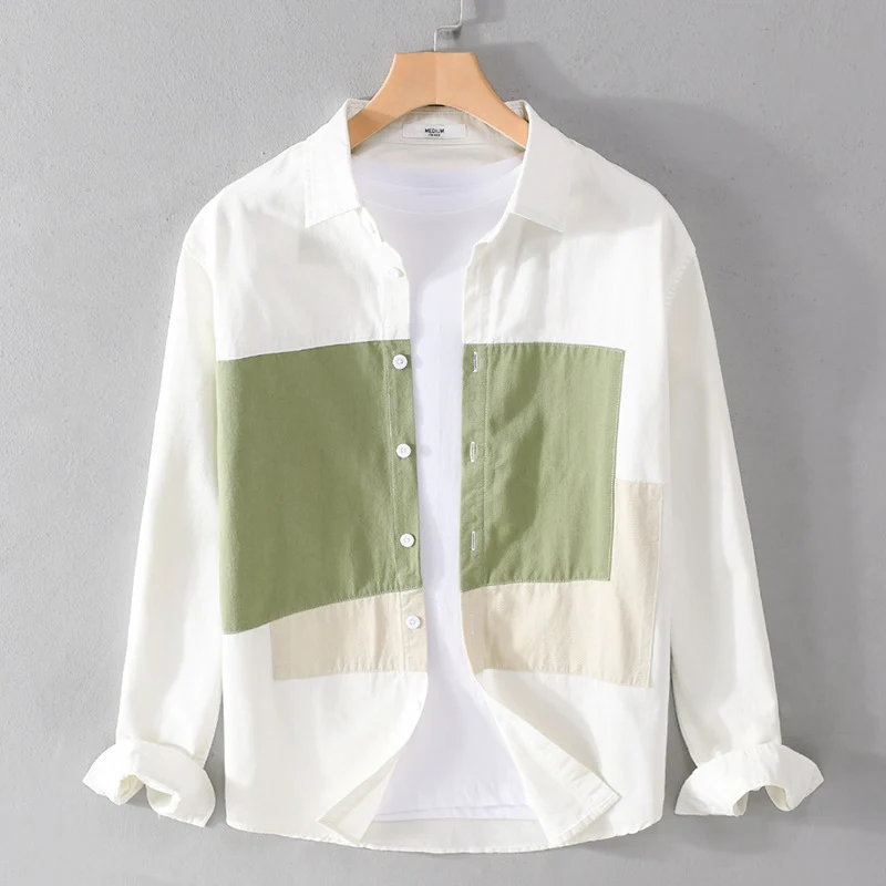 Herren Baumwoll-Overshirt mit farbigen Blockpaneelen und Kentkragen Nord Taschen