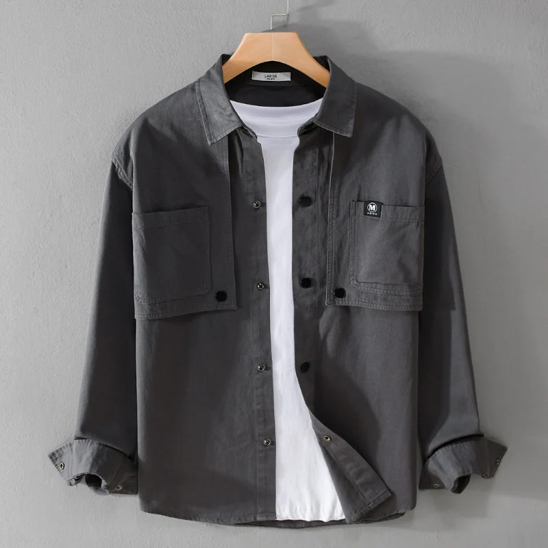 Herren Baumwoll-Overshirt mit Druckknopfleiste, Doppel-Brusttaschen und relaxed Fit Nord Taschen