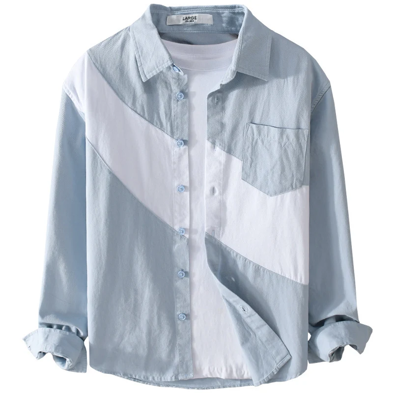 Herren Baumwoll-Overshirt mit diagonalem Colorblock, Kentkragen und Brusttasche Nord Taschen