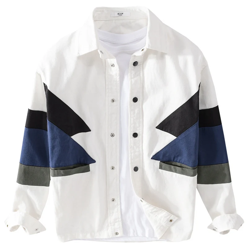 Herren Baumwoll-Overshirt im Layering-Stil mit geometrischen Colorblock-Einsätzen und Druckknopf-Leiste Nord Taschen