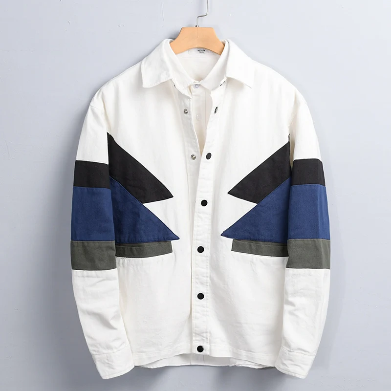 Herren Baumwoll-Overshirt im Layering-Stil mit geometrischen Colorblock-Einsätzen und Druckknopf-Leiste Nord Taschen