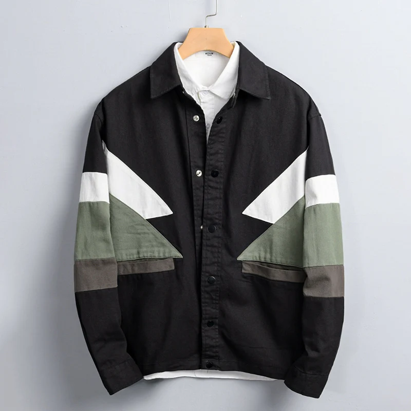 Herren Baumwoll-Overshirt im Layering-Stil mit geometrischen Colorblock-Einsätzen und Druckknopf-Leiste Nord Taschen