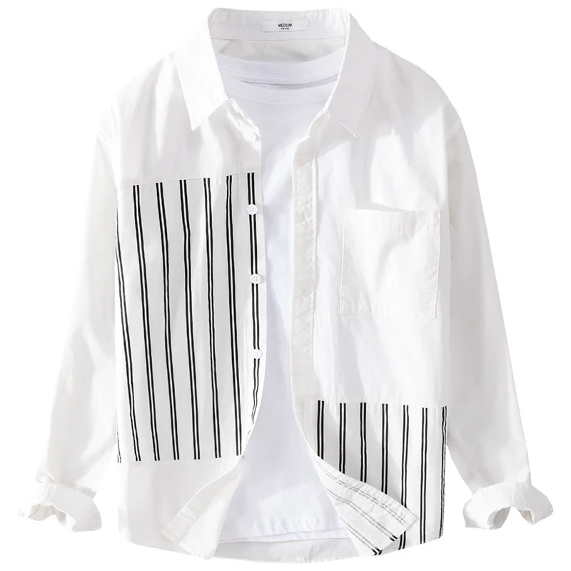 Damen Zweiteiliges Loungewear-Set mit Oversize-Hemd im Streifenpatch und elastischer Bund-Jogger Nord Taschen