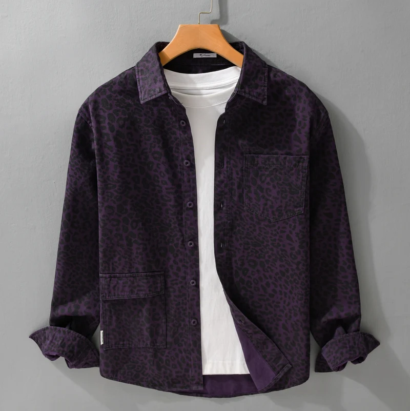 Damen Oversized Hemdjacke im Leo‑Design mit aufgesetzten Taschen Nord Taschen