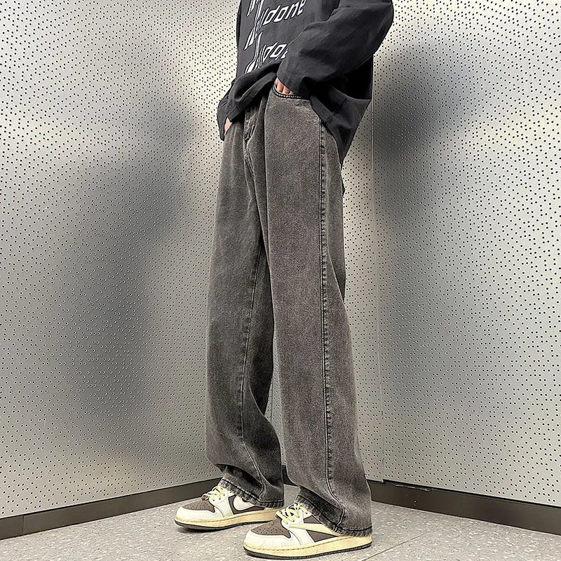 Herren Weite Vintage-Denim-Hose im Baggy‑Straßenstyle mit vorderer Bügelfalte Nord Taschen