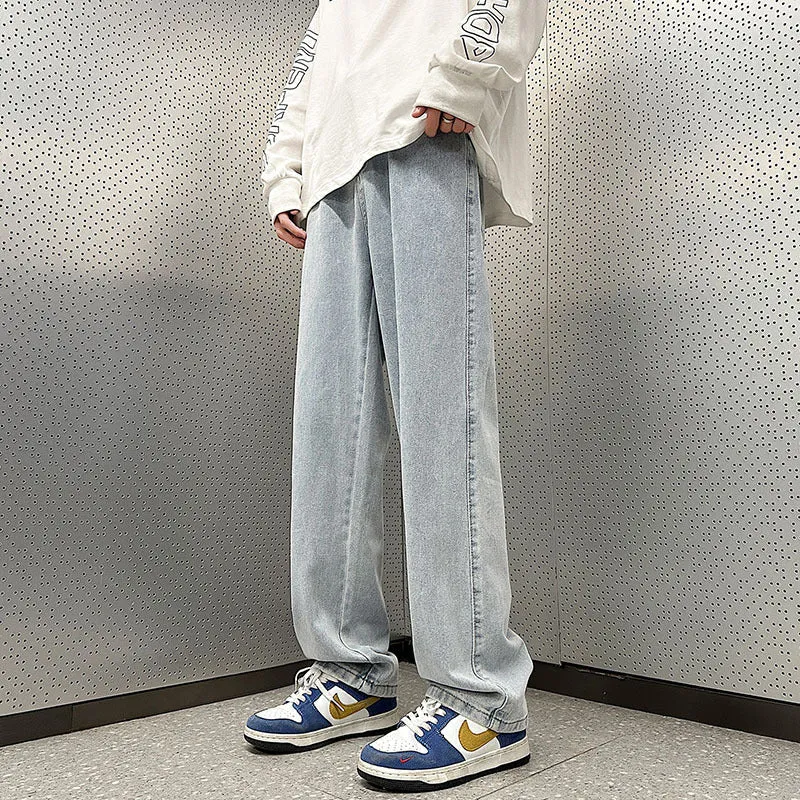 Herren Weite Vintage-Denim-Hose im Baggy‑Straßenstyle mit vorderer Bügelfalte Nord Taschen