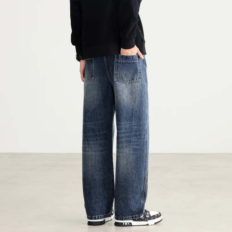 Herren Weite Denim-Hose mit Tunnelzugbund, Paneelnähten und Used-Waschung Nord Taschen