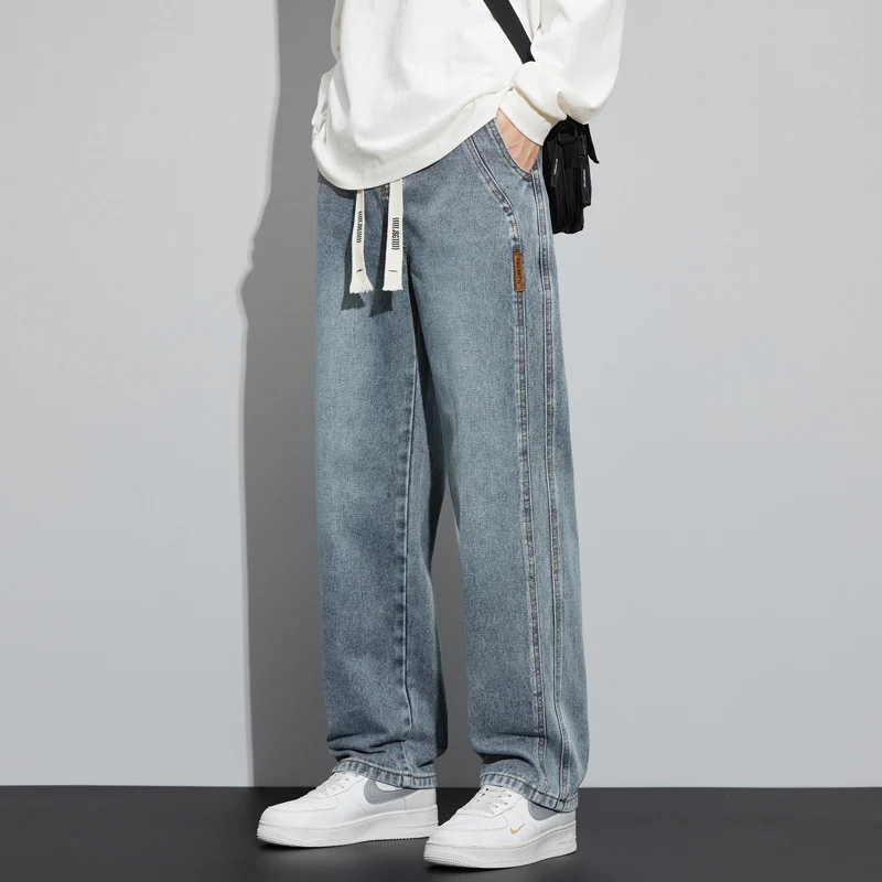 Herren Weite Denim-Hose im Lounge-Style mit Tunnelzugbund und geradem Bein Nord Taschen