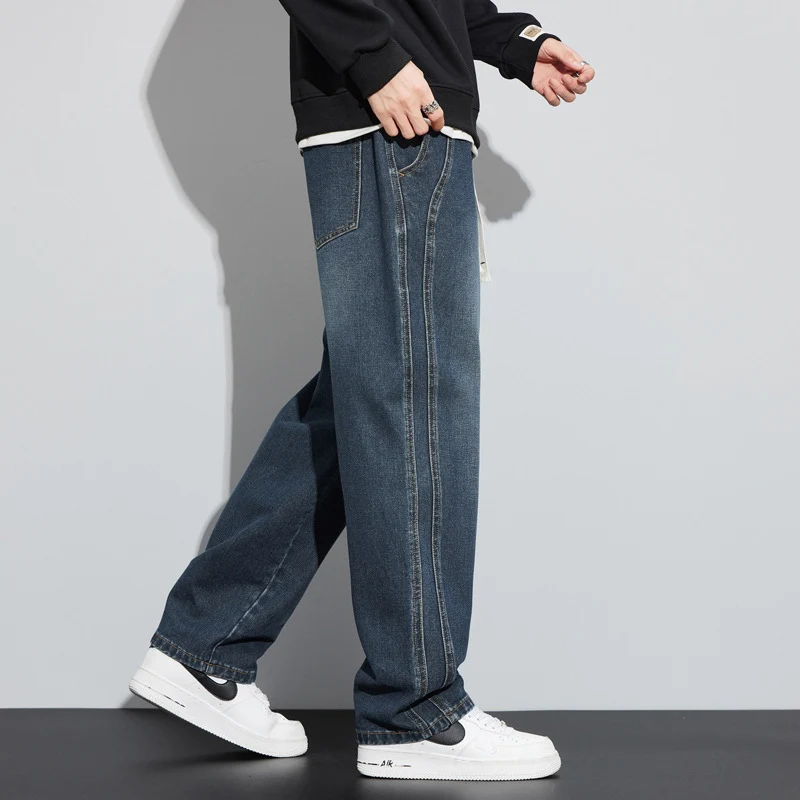 Herren Weite Denim-Hose im Lounge-Style mit Tunnelzugbund und geradem Bein Nord Taschen