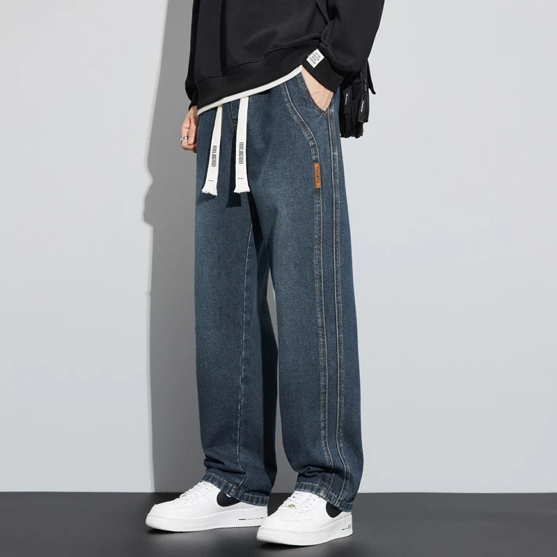 Herren Weite Denim-Hose im Lounge-Style mit Tunnelzugbund und geradem Bein Nord Taschen