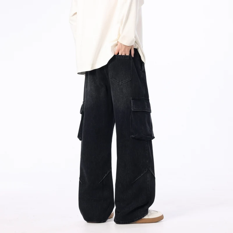 Herren Weite Cargo-Denimhose mit Tunnelzug, Used‑Waschung und Oversize‑Passform Nord Taschen