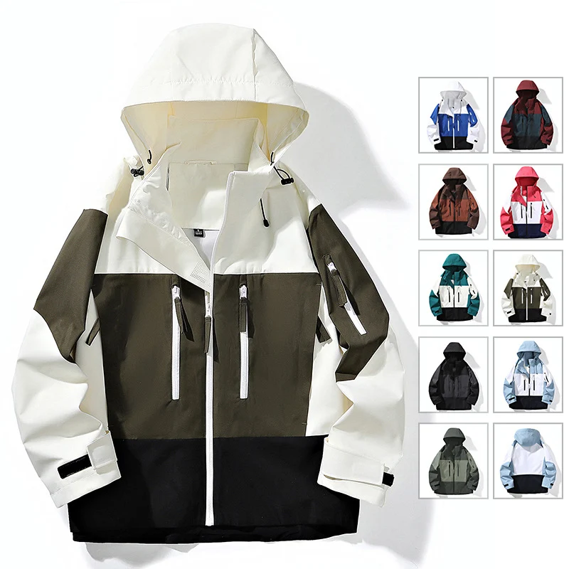 Herren Wasserabweisende Colorblock-Outdoorjacke mit Kapuze, Mehrfach-Reißverschlusstaschen und verstellbaren Bündchen Nord Taschen