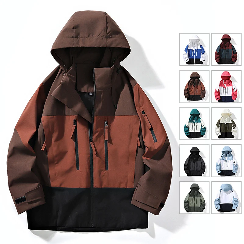 Herren Wasserabweisende Colorblock-Outdoorjacke mit Kapuze, Mehrfach-Reißverschlusstaschen und verstellbaren Bündchen Nord Taschen