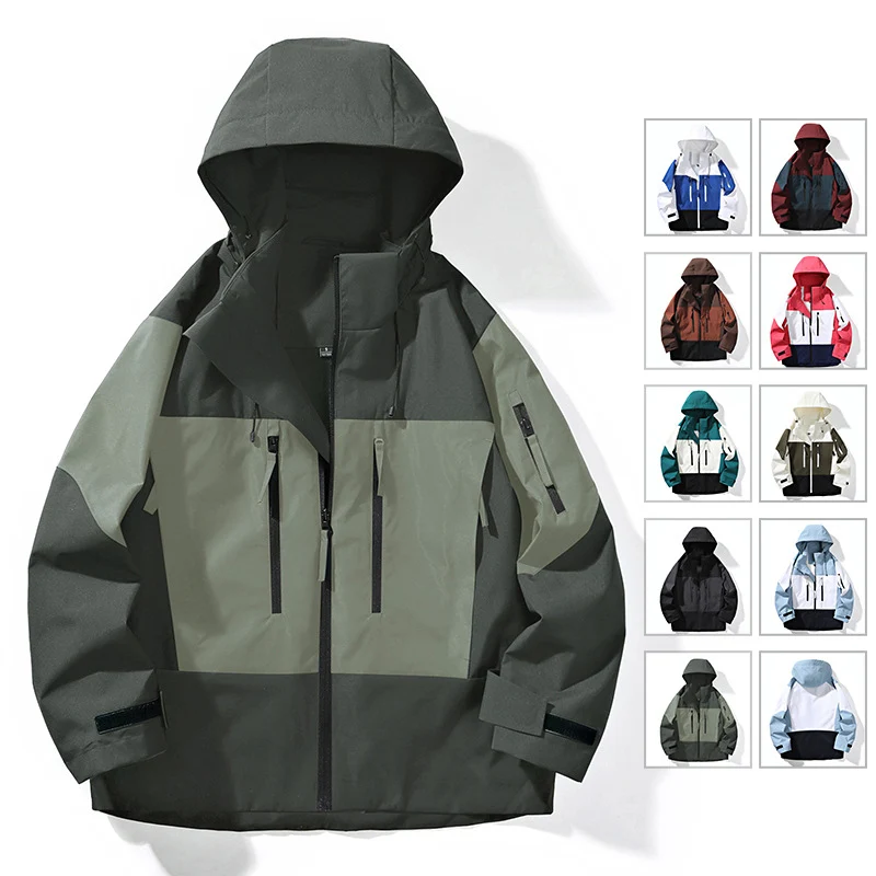 Herren Wasserabweisende Colorblock-Outdoorjacke mit Kapuze, Mehrfach-Reißverschlusstaschen und verstellbaren Bündchen Nord Taschen