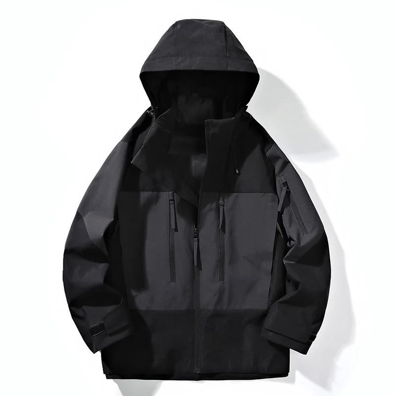 Herren Wasserabweisende Colorblock-Outdoorjacke mit Kapuze, Mehrfach-Reißverschlusstaschen und verstellbaren Bündchen Nord Taschen