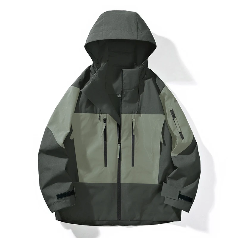 Herren Wasserabweisende Colorblock-Outdoorjacke mit Kapuze, Mehrfach-Reißverschlusstaschen und verstellbaren Bündchen Nord Taschen
