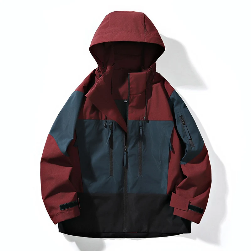 Herren Wasserabweisende Colorblock-Outdoorjacke mit Kapuze, Mehrfach-Reißverschlusstaschen und verstellbaren Bündchen Nord Taschen