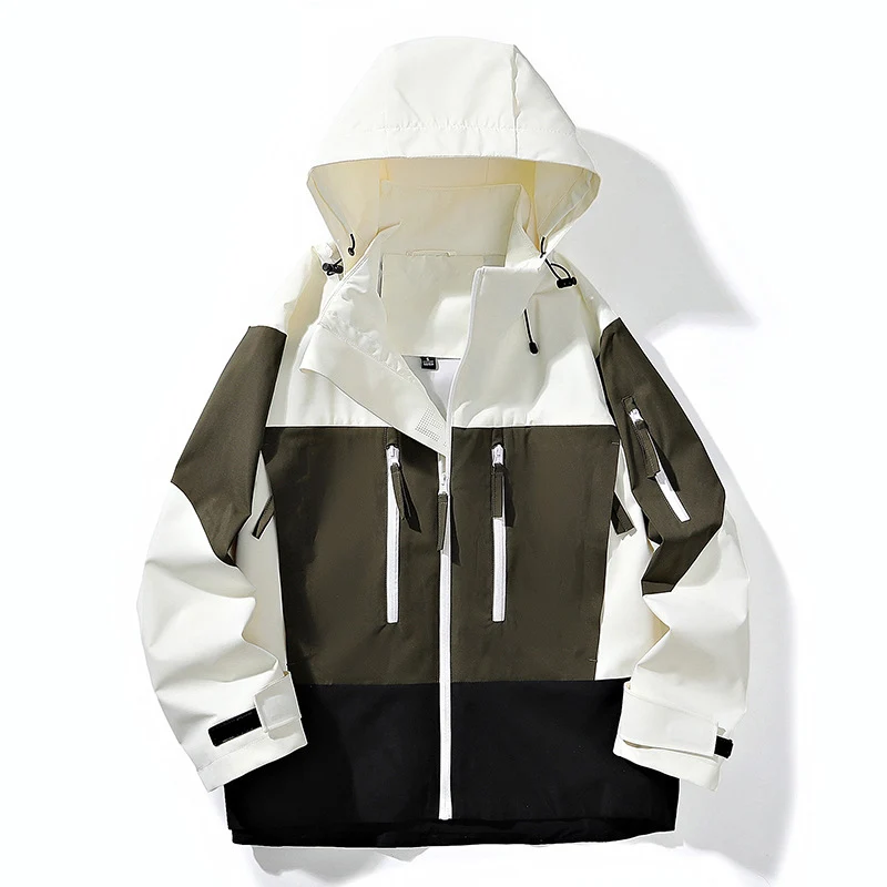 Herren Wasserabweisende Colorblock-Outdoorjacke mit Kapuze, Mehrfach-Reißverschlusstaschen und verstellbaren Bündchen Nord Taschen