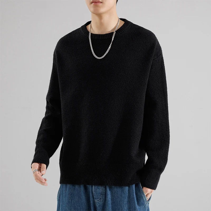 Herren Oversize Rundhalspullover aus weichem Feinstrick Nord Taschen