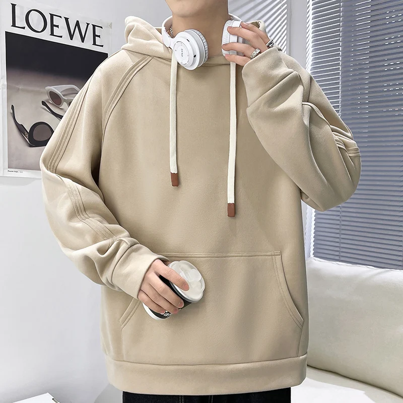 Herren Oversize Kapuzenpullover mit Kängurutasche Raglanärmeln und extra langen Kordeln Nord Taschen
