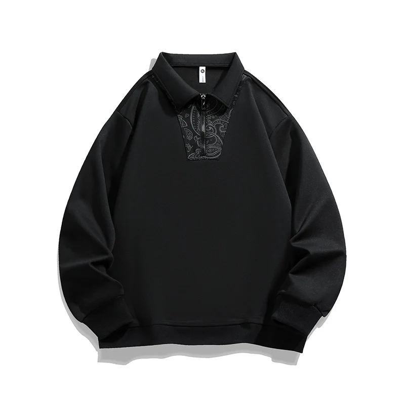 Herren Lockeres Sweatshirt mit Polokragen, halbem Reißverschluss und Paisley-Besatz Nord Taschen