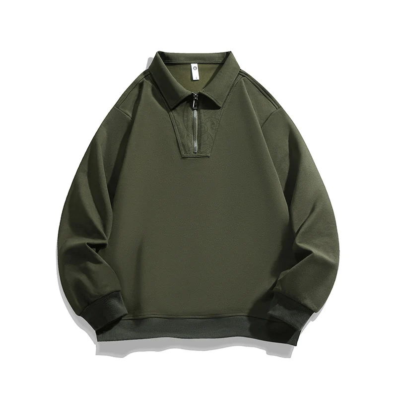 Herren Lockeres Sweatshirt mit Polokragen, halbem Reißverschluss und Paisley-Besatz Nord Taschen