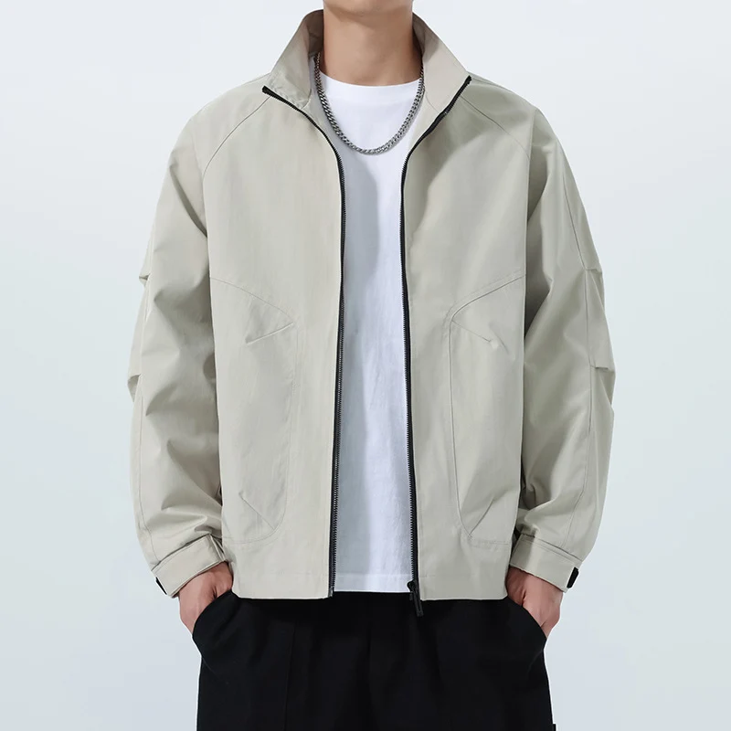 Herren Leichte Utility-Übergangsjacke mit Stehkragen, Raglanärmeln und verstellbaren Klettbündchen Nord Taschen