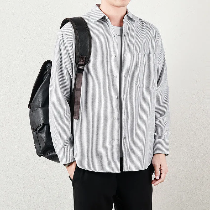 Herren Gestreiftes Oversize-Freizeithemd aus Baumwollmischung mit Brusttasche Nord Taschen