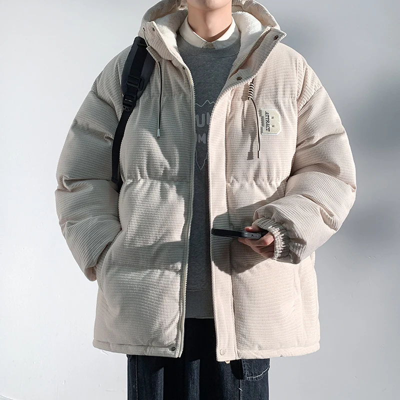 Herren Gepolsterte Cord-Steppjacke mit Kapuze, Teddyfleece-Innenfutter und Oversize-Schnitt Nord Taschen