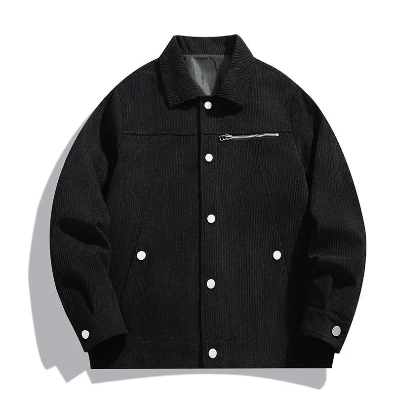 Herren Cord-Truckerjacke mit Reißverschluss-Brusttasche und Druckknopffront Nord Taschen