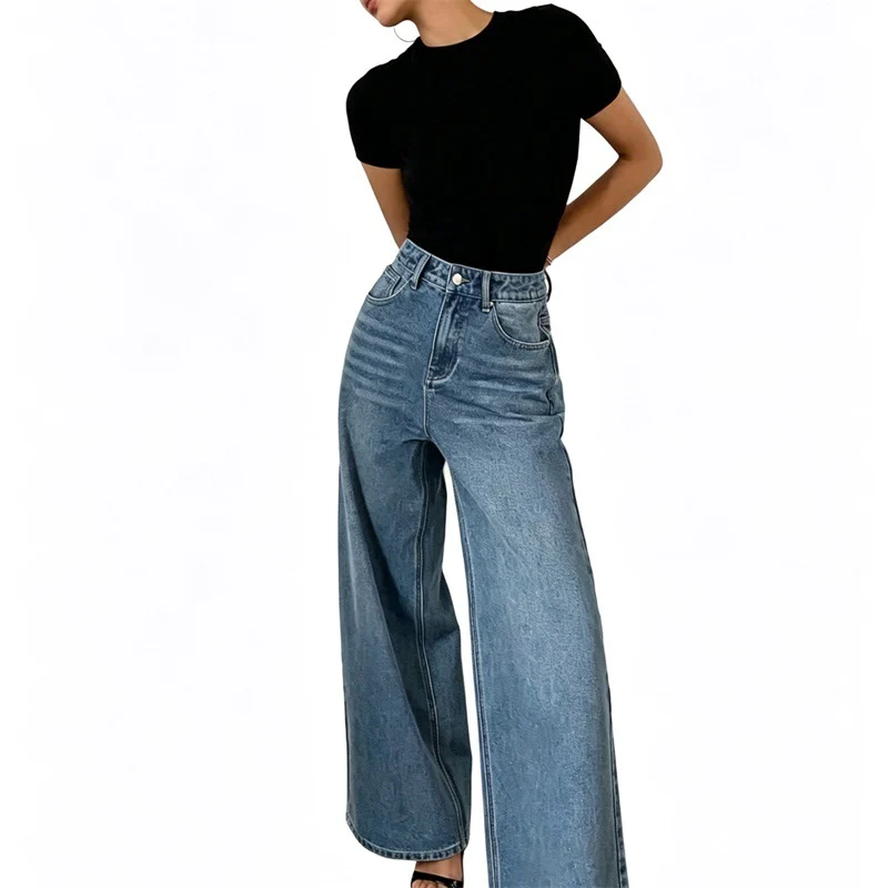 Damen Jeanshose mit hoher Taille und weitem Bein Nord Taschen