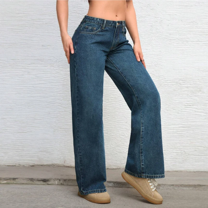 Damen Hochtaillierte weite Vintage-Denim Hose Nord Taschen
