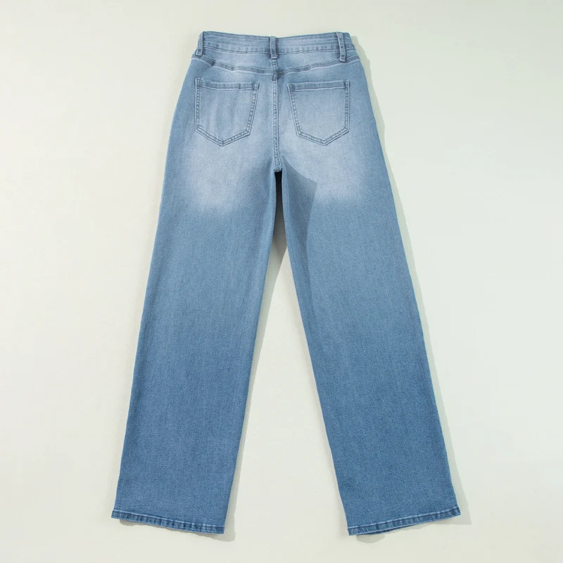 Damen hochtaillierte Schlaghose aus Denim mit Frontschlitz und weitem Bein Nord Taschen