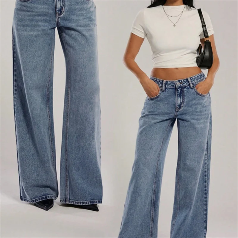 Damen Hochtaillierte Denimhose mit extraweiter Beinform und cleaner Vintage‑Waschung Nord Taschen