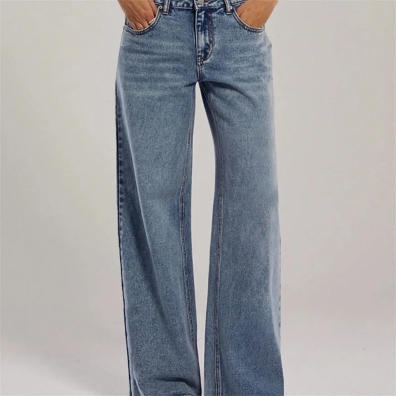 Damen Hochtaillierte Denimhose mit extraweiter Beinform und cleaner Vintage‑Waschung Nord Taschen