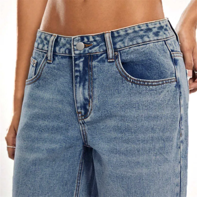 Damen Hochtaillierte Denimhose mit extraweiter Beinform und cleaner Vintage‑Waschung Nord Taschen