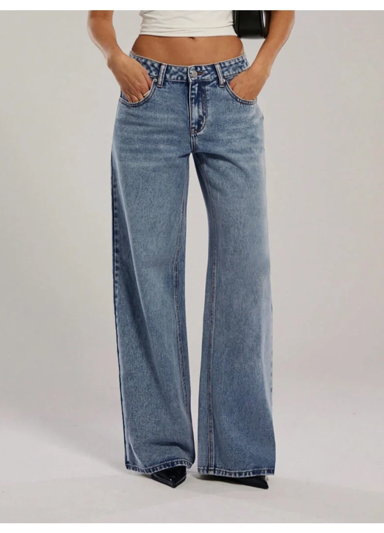Damen Hochtaillierte Denimhose mit extraweiter Beinform und cleaner Vintage‑Waschung Nord Taschen