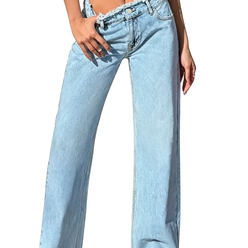 Damen High-Waist Schlagjeans mit rohem Bund und weitem Bein Nord Taschen