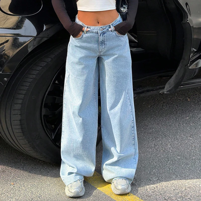 Damen High‑Waist Oversize-Jeans mit weitem Bein und seitlichen Keilschlitzen Nord Taschen