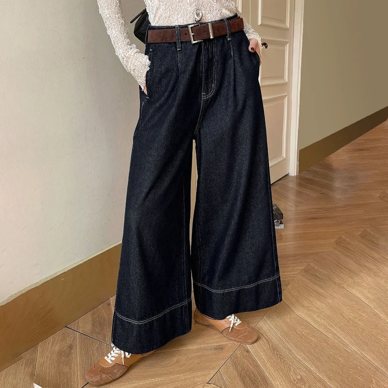 Damen High-Waist Culotte-Jeans aus schwerem Wide-Leg-Denim mit dekorativer Vordernaht Nord Taschen