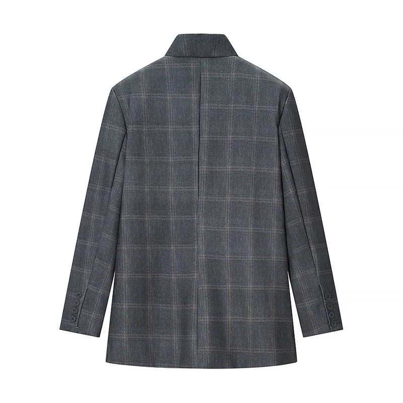 Herren Karierter Stehkragen-Blazer mit asymmetrischer Knopfleiste und Pattentaschen Nord Taschen