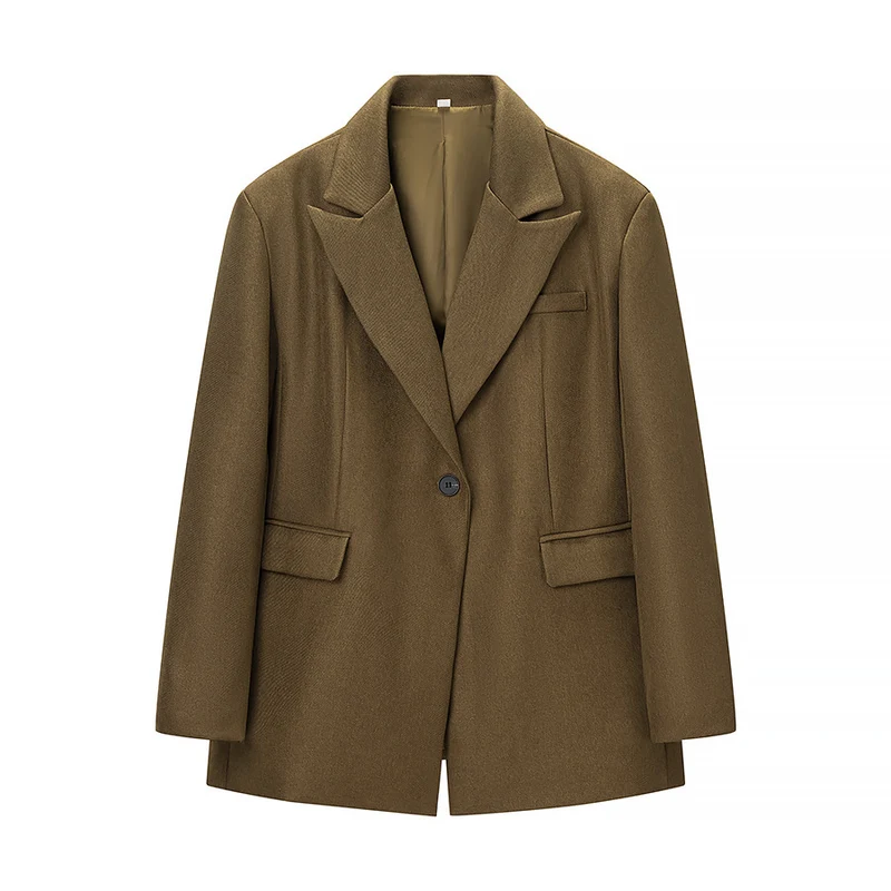Damen Zweiteiliges Wollmix-Blazer- und Palazzo-Hosen-Set mit Ein-Knopf-Sakko und Bügelfalte Nord Taschen