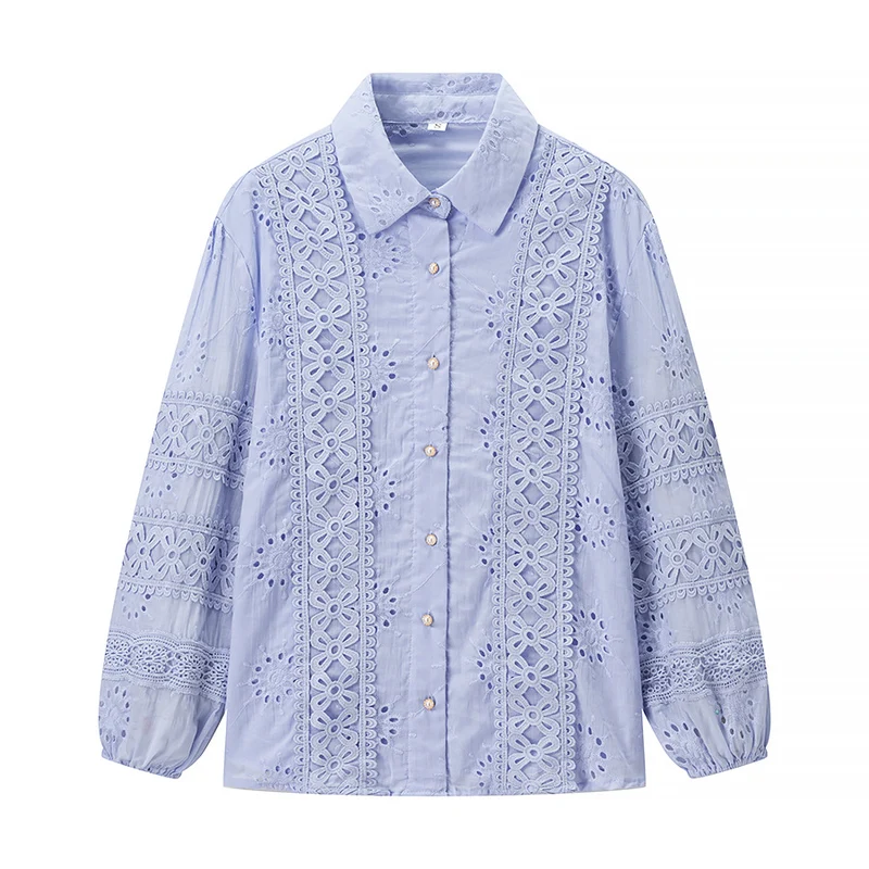 Damen Zweiteiliges Broderie-Anglaise-Set mit Hemdbluse und gestuftem Midirock Nord Taschen