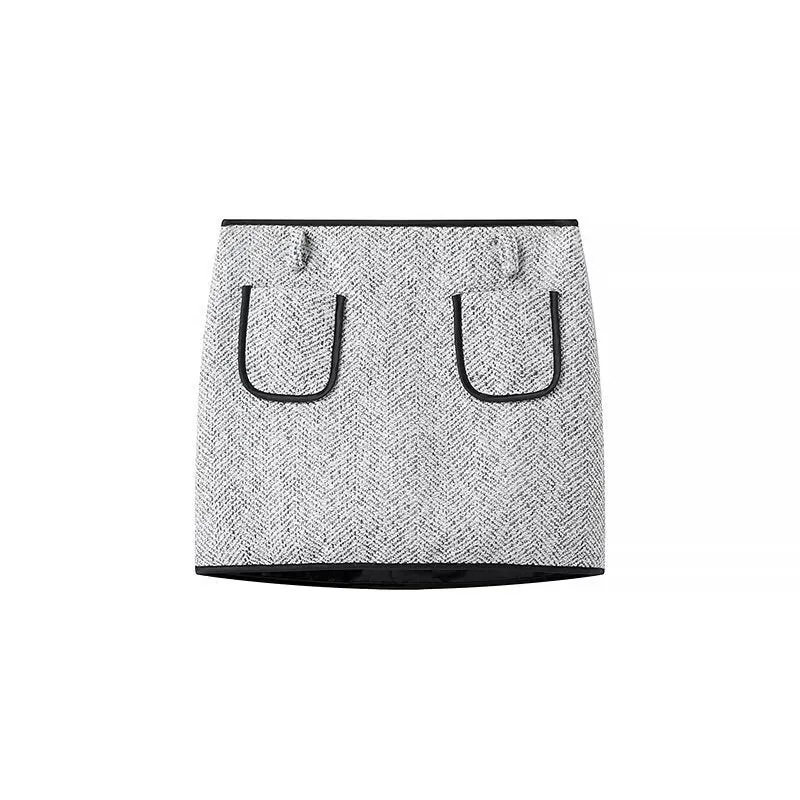 Damen Zweiteiliges Bouclé‑Tweed‑Set mit kurzem Blazer, Zierknöpfen und Minirock Nord Taschen