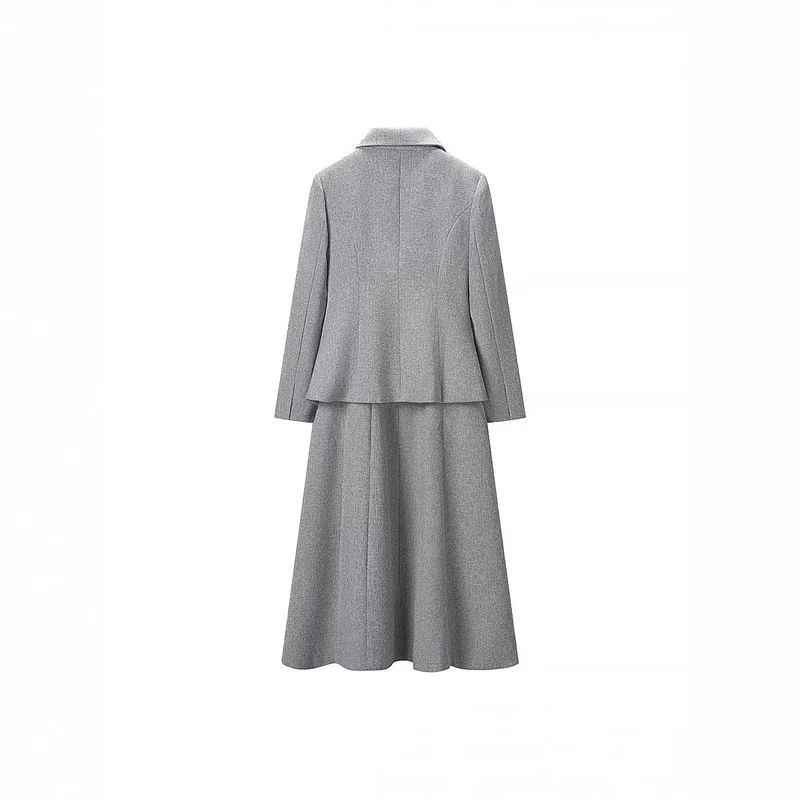 Damen Zweiteiliges Bouclé-Set Taillierter Peplum-Blazer und A-Linien-Midirock Nord Taschen