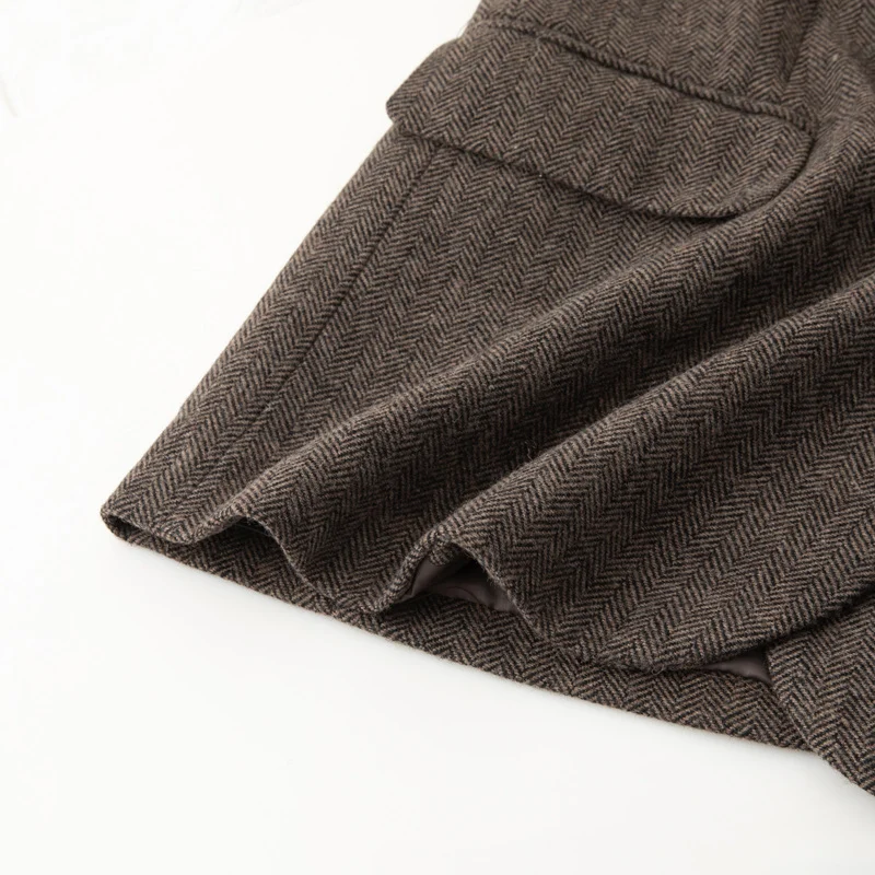 Damen Zweireihiger Wollmix-Blazer im Fischgrätmuster mit Pattentaschen Nord Taschen