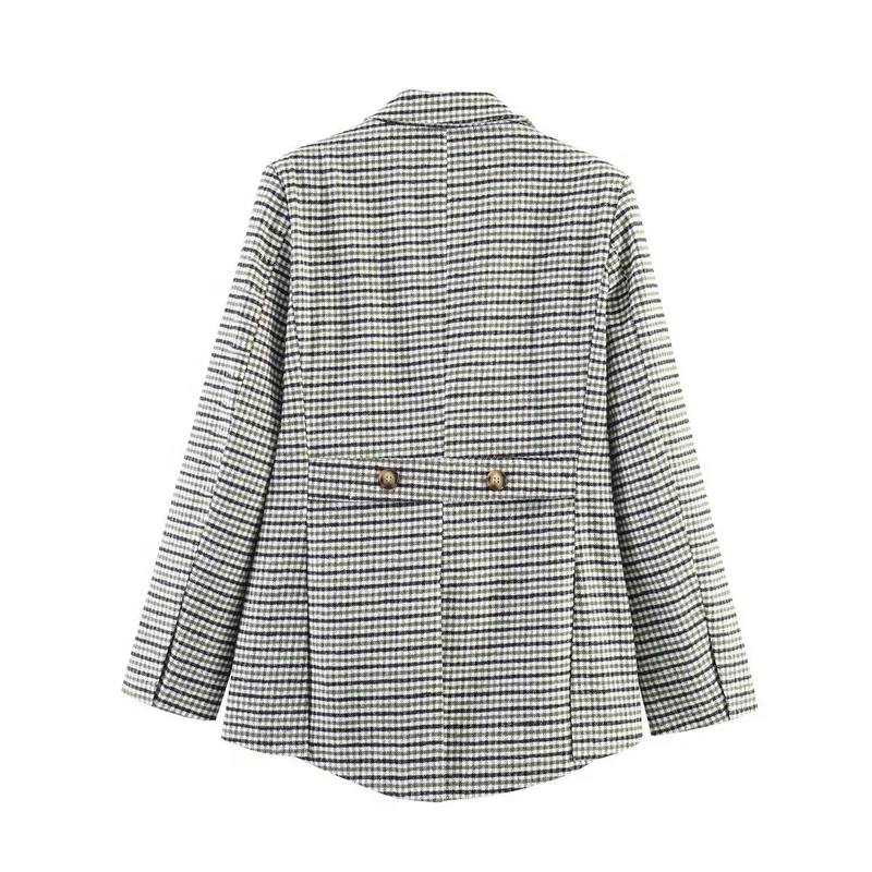 Damen Zweireihiger Hahnentritt-Blazer mit Schwalbenschwanz-Saum und Reverskragen Nord Taschen
